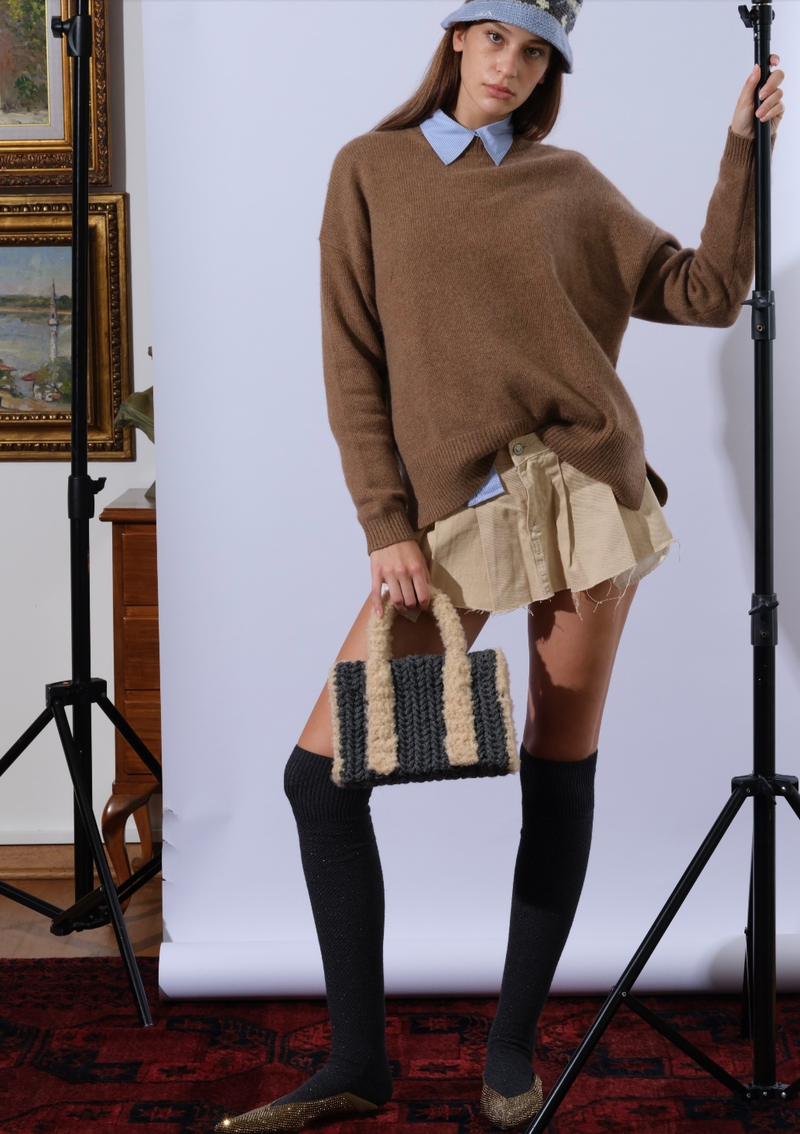 Gri Teddy Mini Tote Çanta