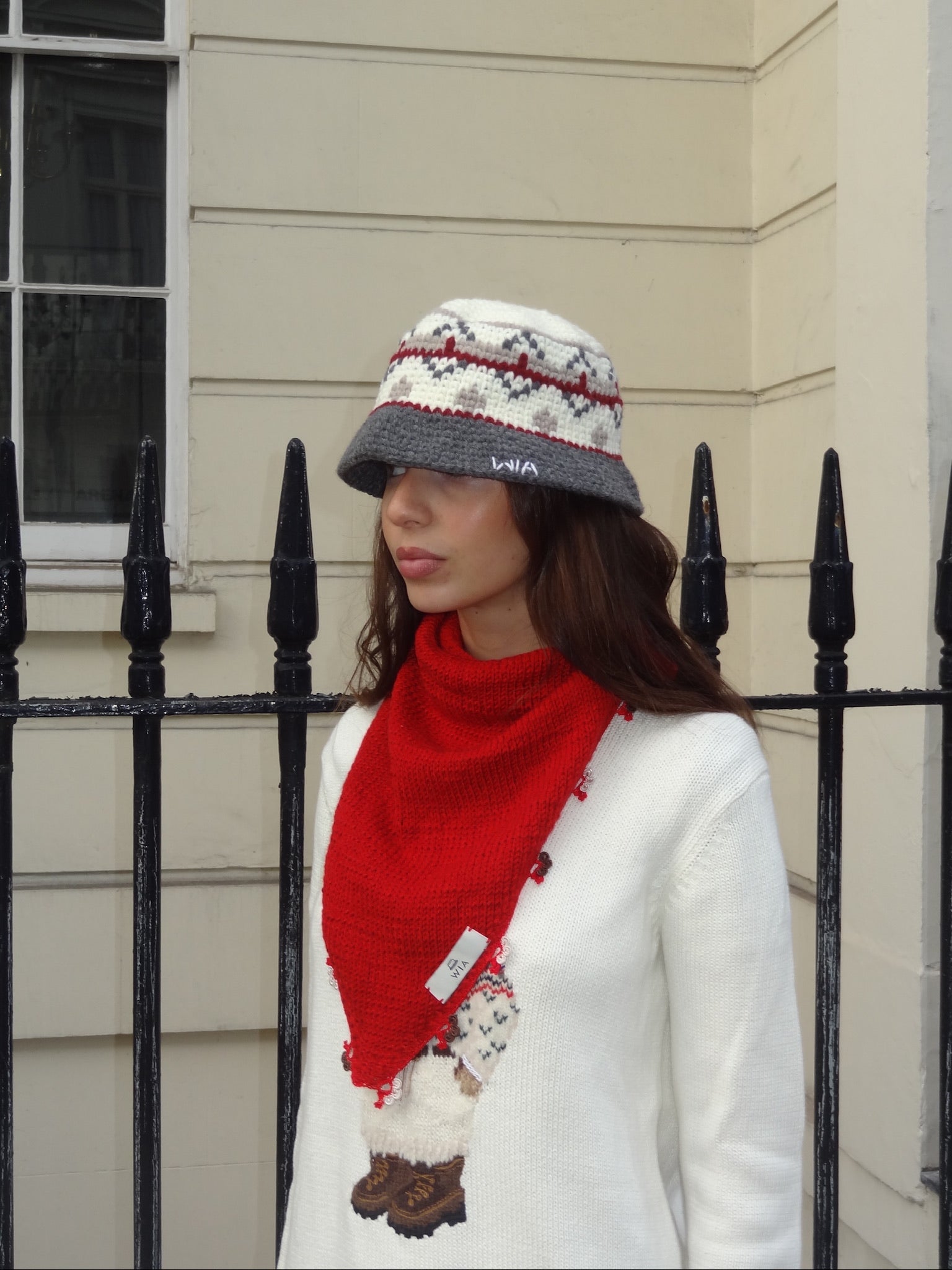 Dark Red & Grey Wool Bucket Hat
