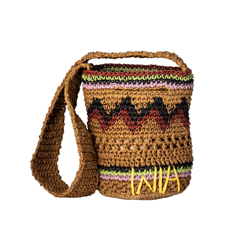 Straw Mini Bucket Bag in Beige