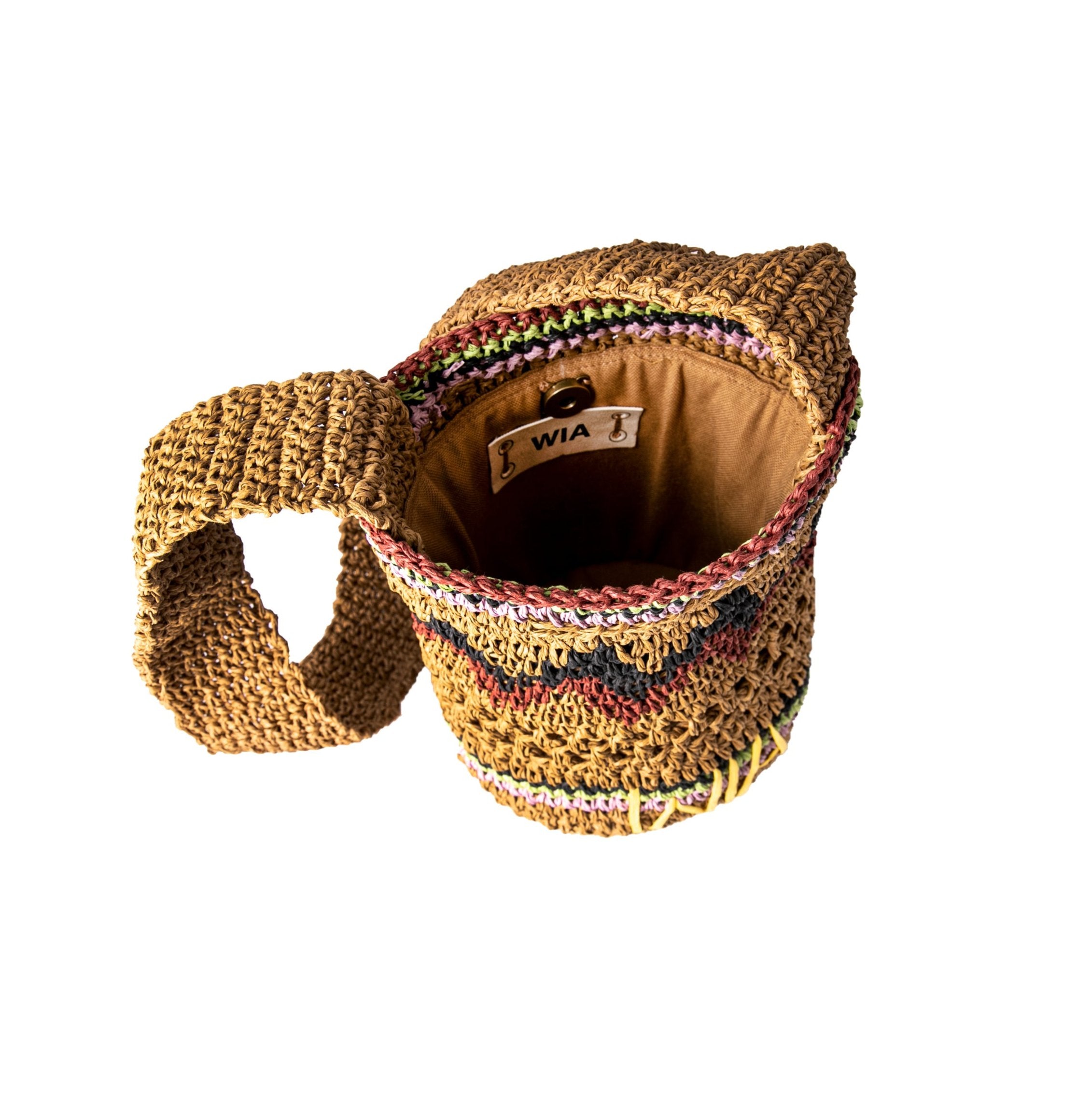 Straw Mini Bucket Bag in Beige