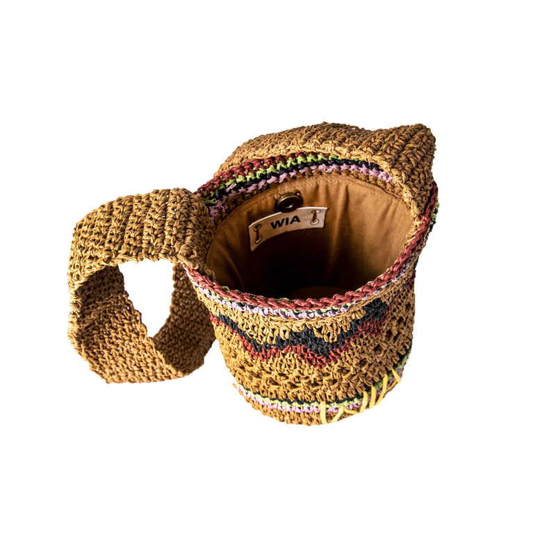 Straw Mini Bucket Bag in Beige