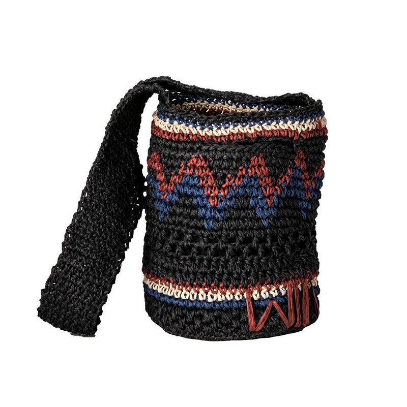 Straw Mini Bucket Bag in Black