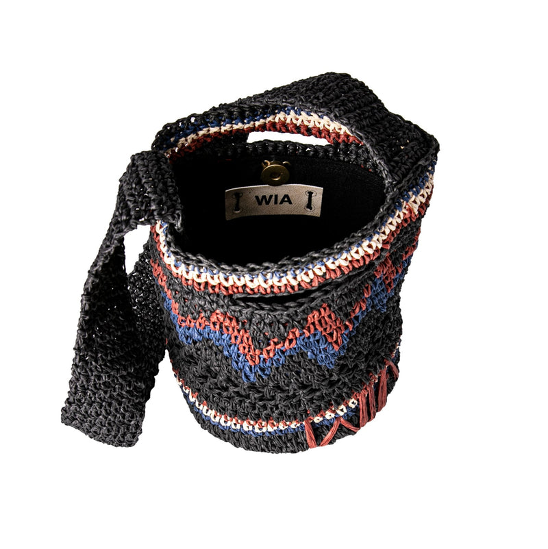 Straw Mini Bucket Bag in Black