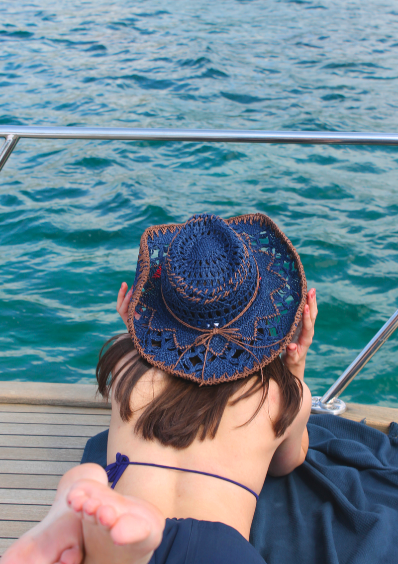 Straw Cowboy Hat in Navy