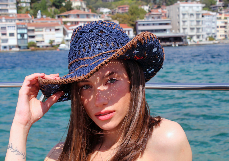 Straw Cowboy Hat in Navy