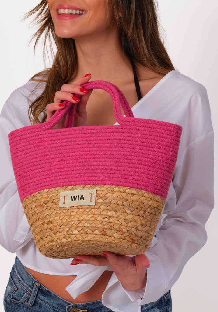 Pembe Renk Bloklu Kova Çanta
