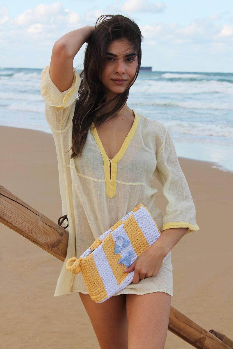 Striped Bikini Clutch Yellow