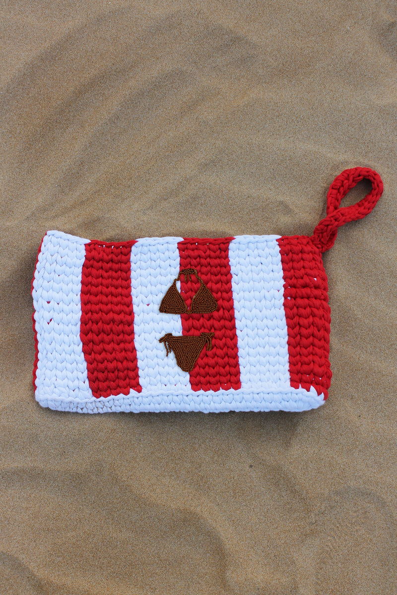 Striped Bikini Clutch Red