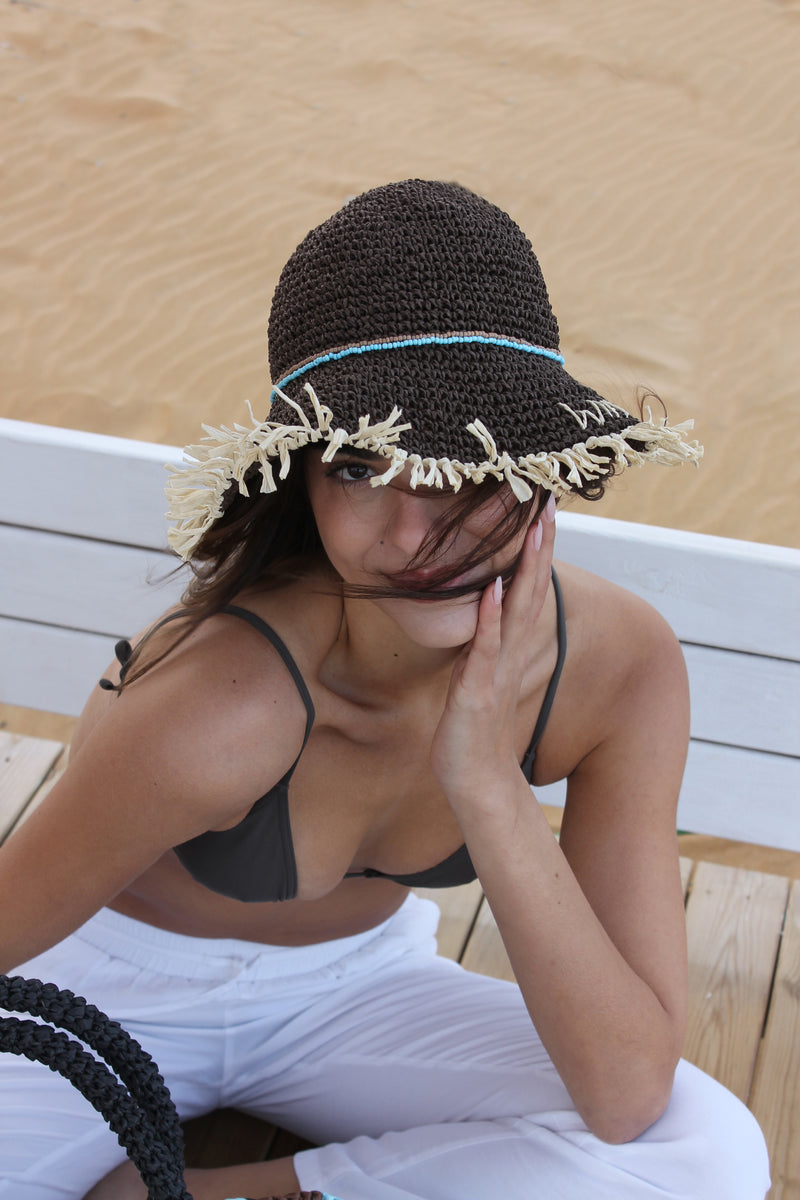 Fringe Bucket Hat Brown