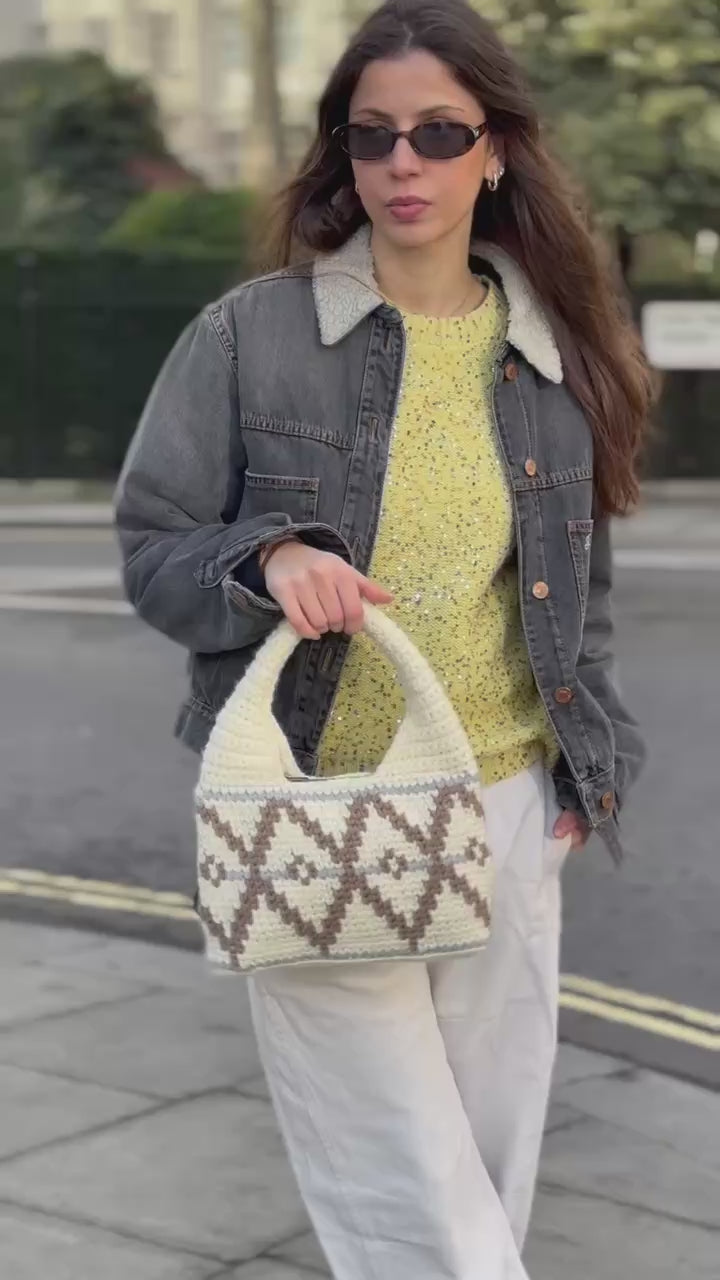 White Small Wool Hobo Bag