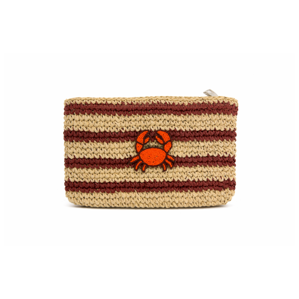 Straw Crab Striped Clutch