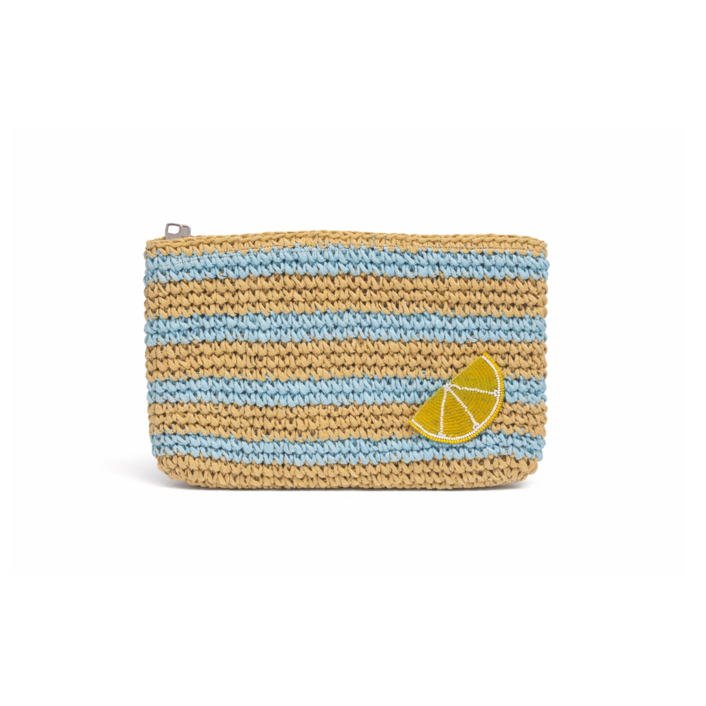 Straw Lemon Striped Clutch