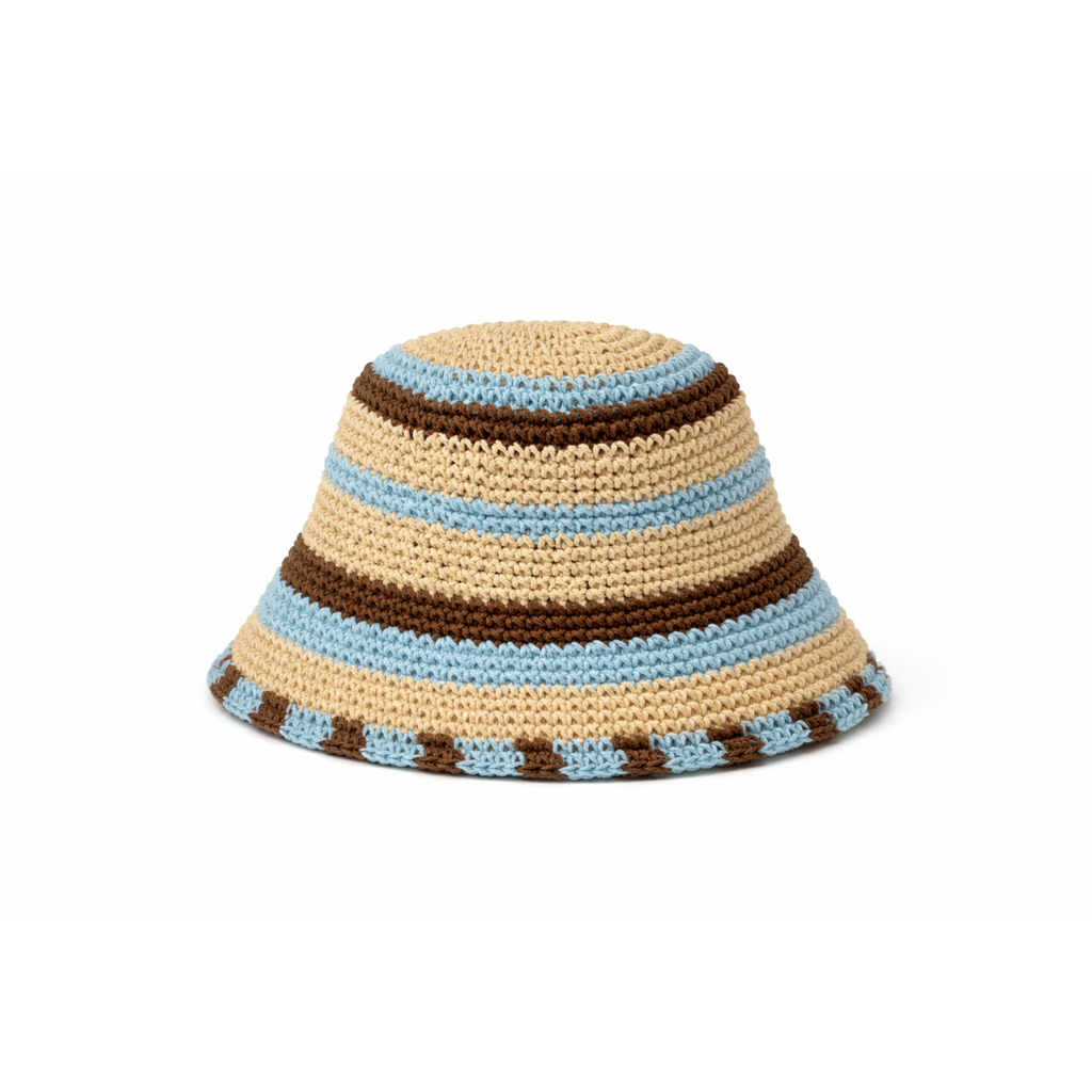 Striped Bucket Hat in Blue & Brown