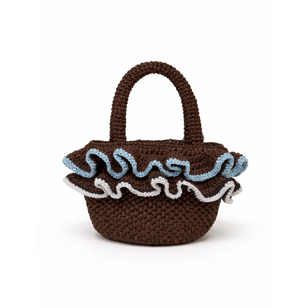 Ruffle Basket Bag in Brown and Blue