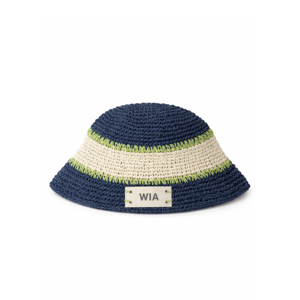 Straw Bucket Hat in Navy