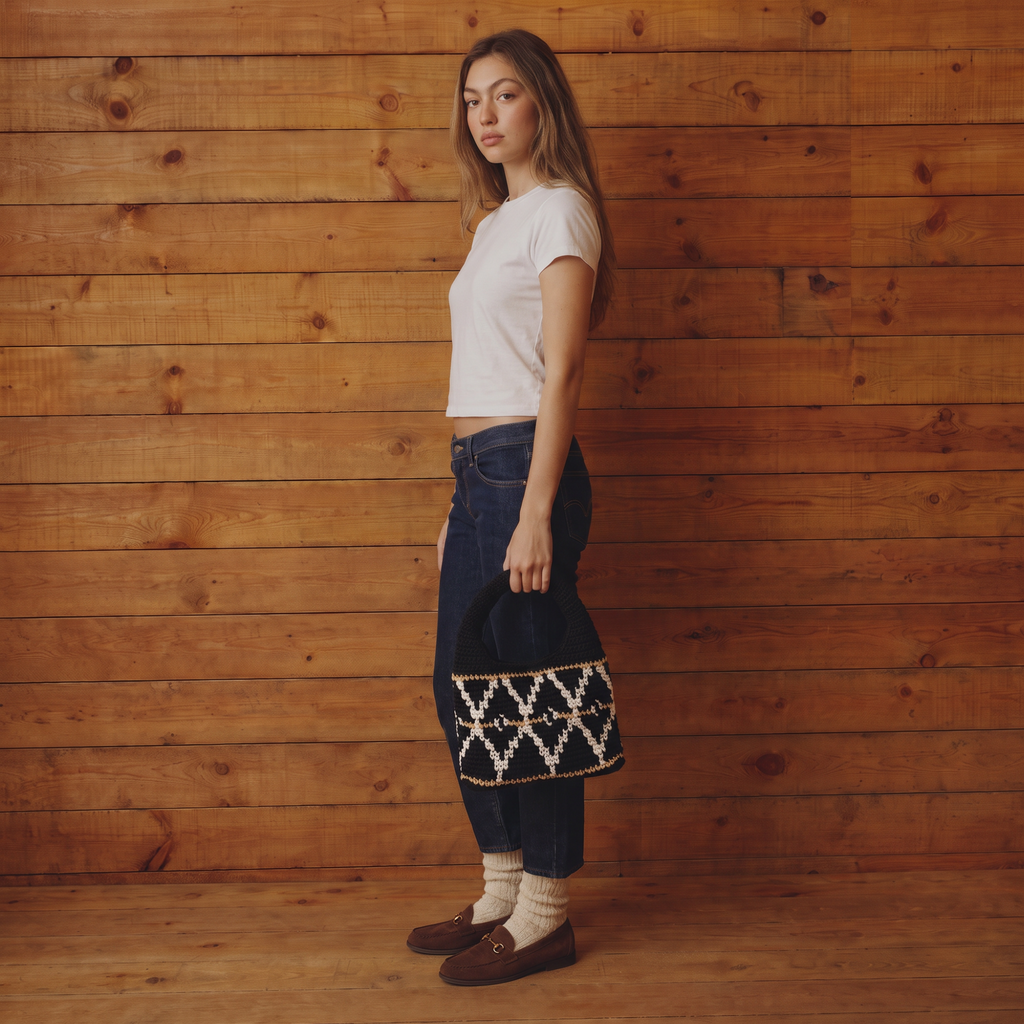 Bej Küçük Wool Hobo Bag