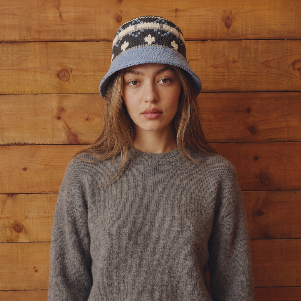 Baby Blue and Grey Wool Bucket Hat
