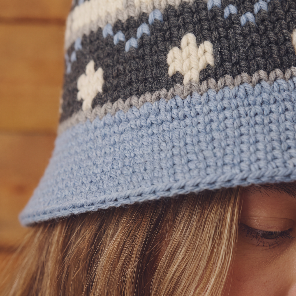 Baby Blue and Grey Wool Bucket Hat
