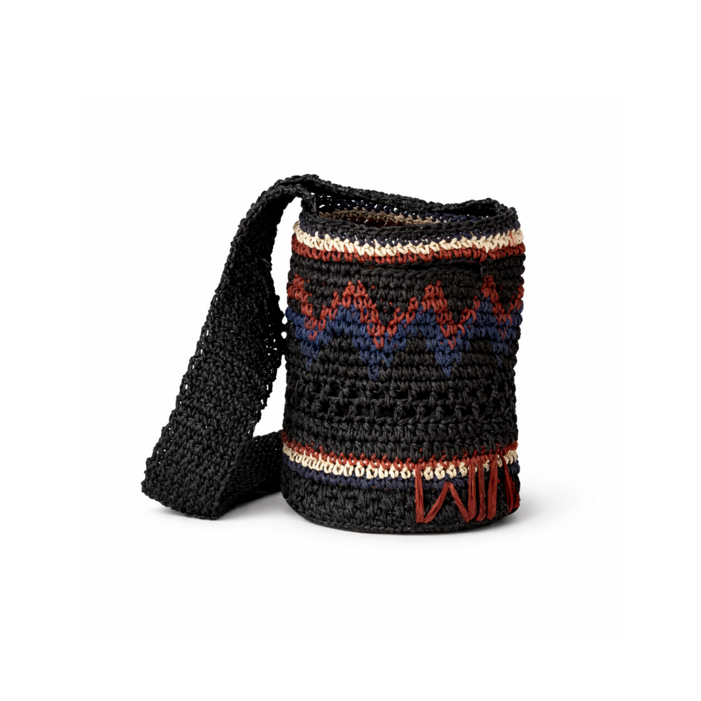 Straw Mini Bucket Bag in Black