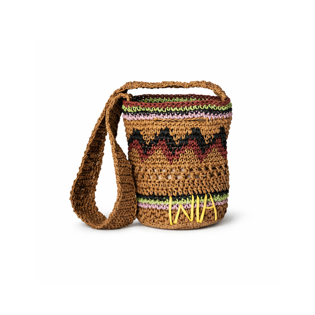 Straw Mini Bucket Bag in Beige