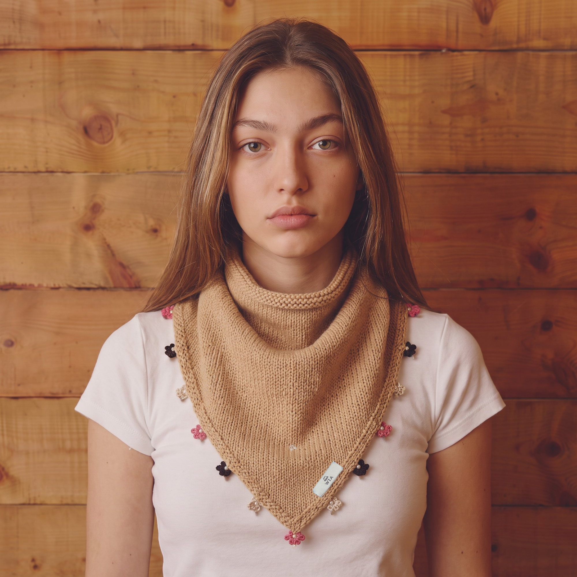 Bej Küçük İşlemeli Bandana