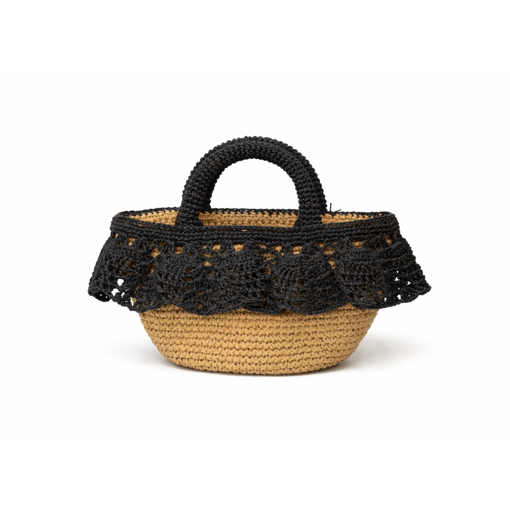 Lace Basket Bag in Black