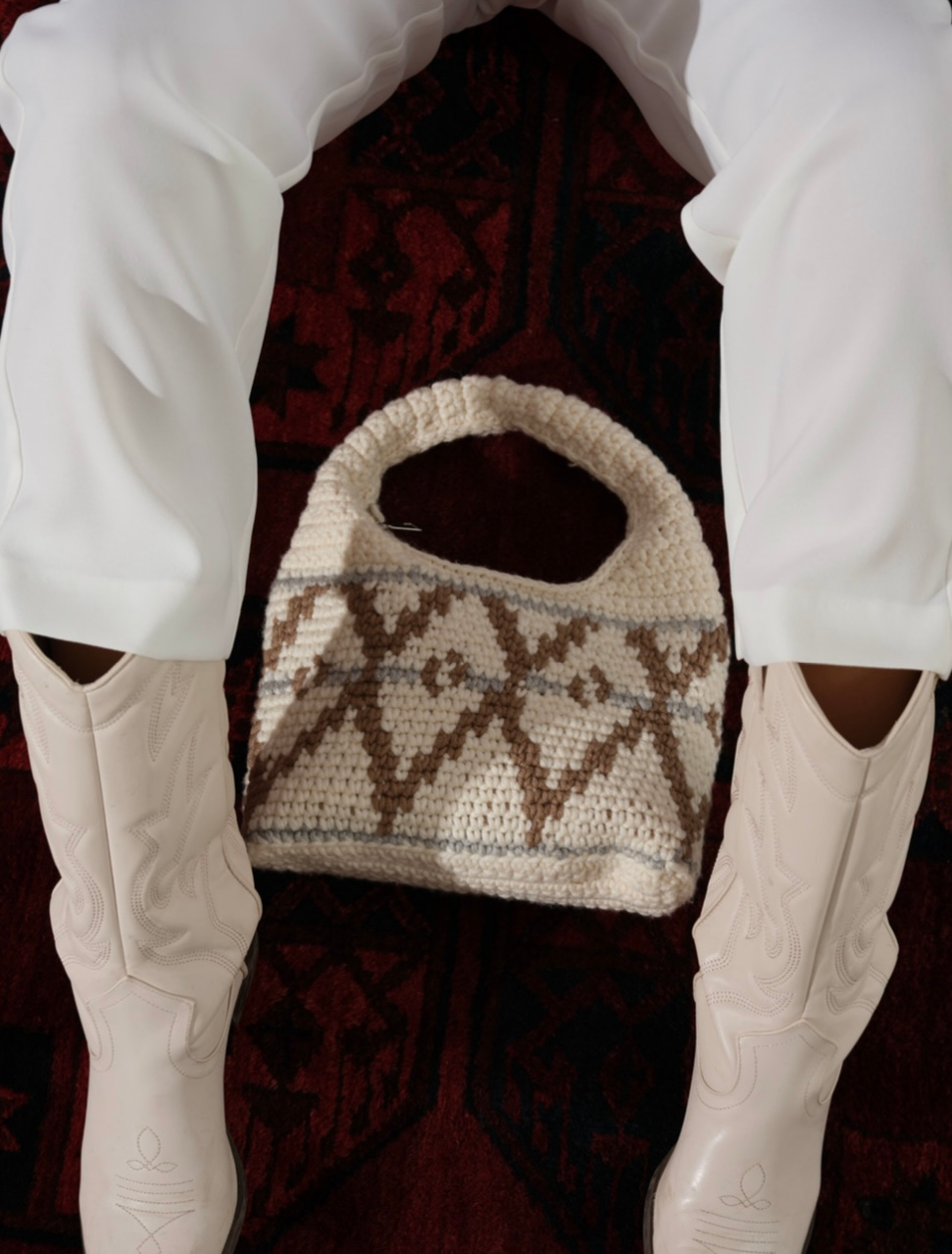 White Small Wool Hobo Bag