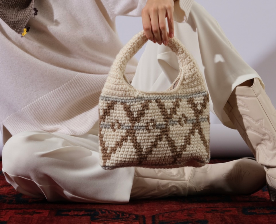 White Small Wool Hobo Bag