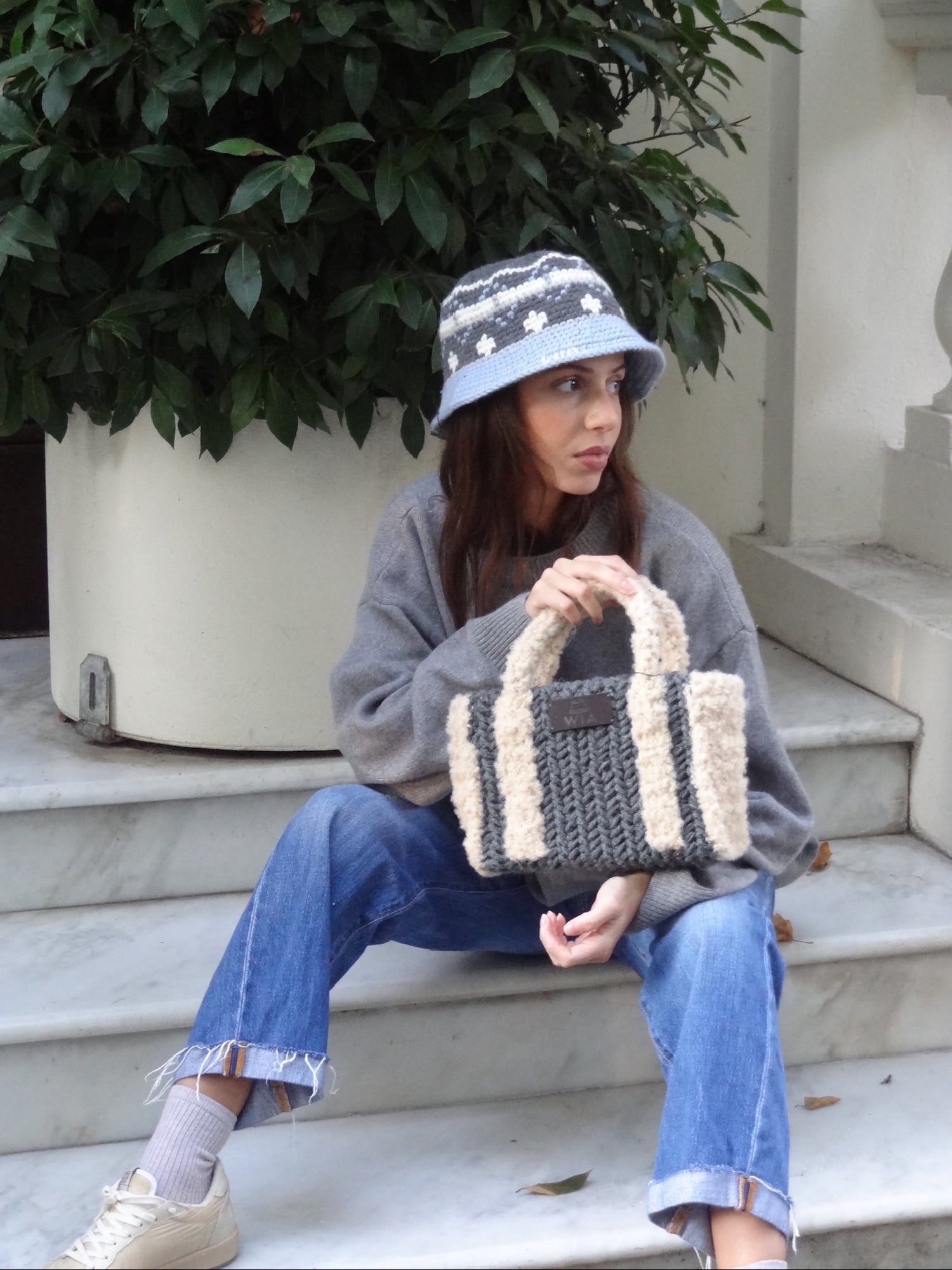 Gri Teddy Mini Tote Çanta