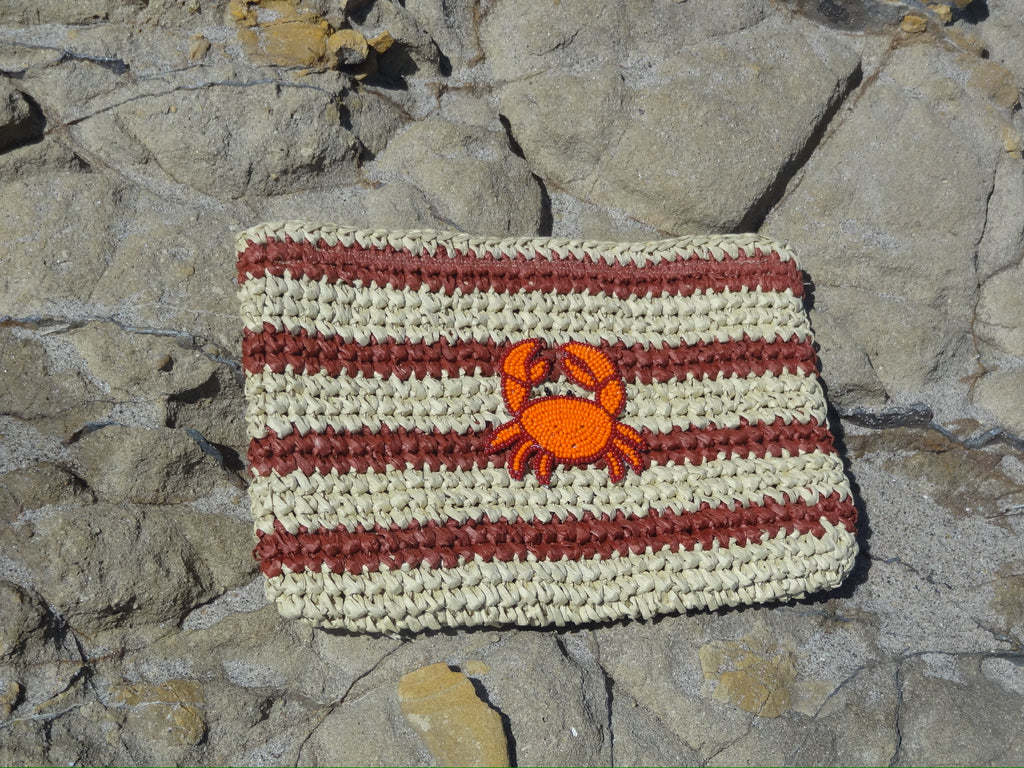 Straw Crab Striped Clutch