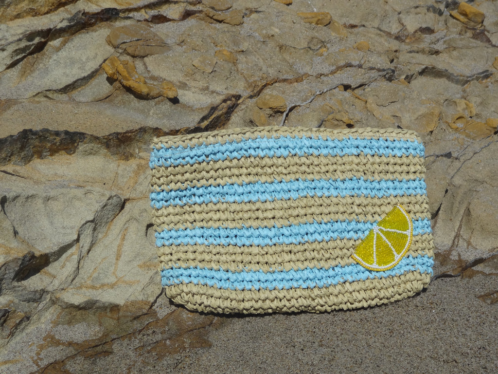 Straw Lemon Striped Clutch