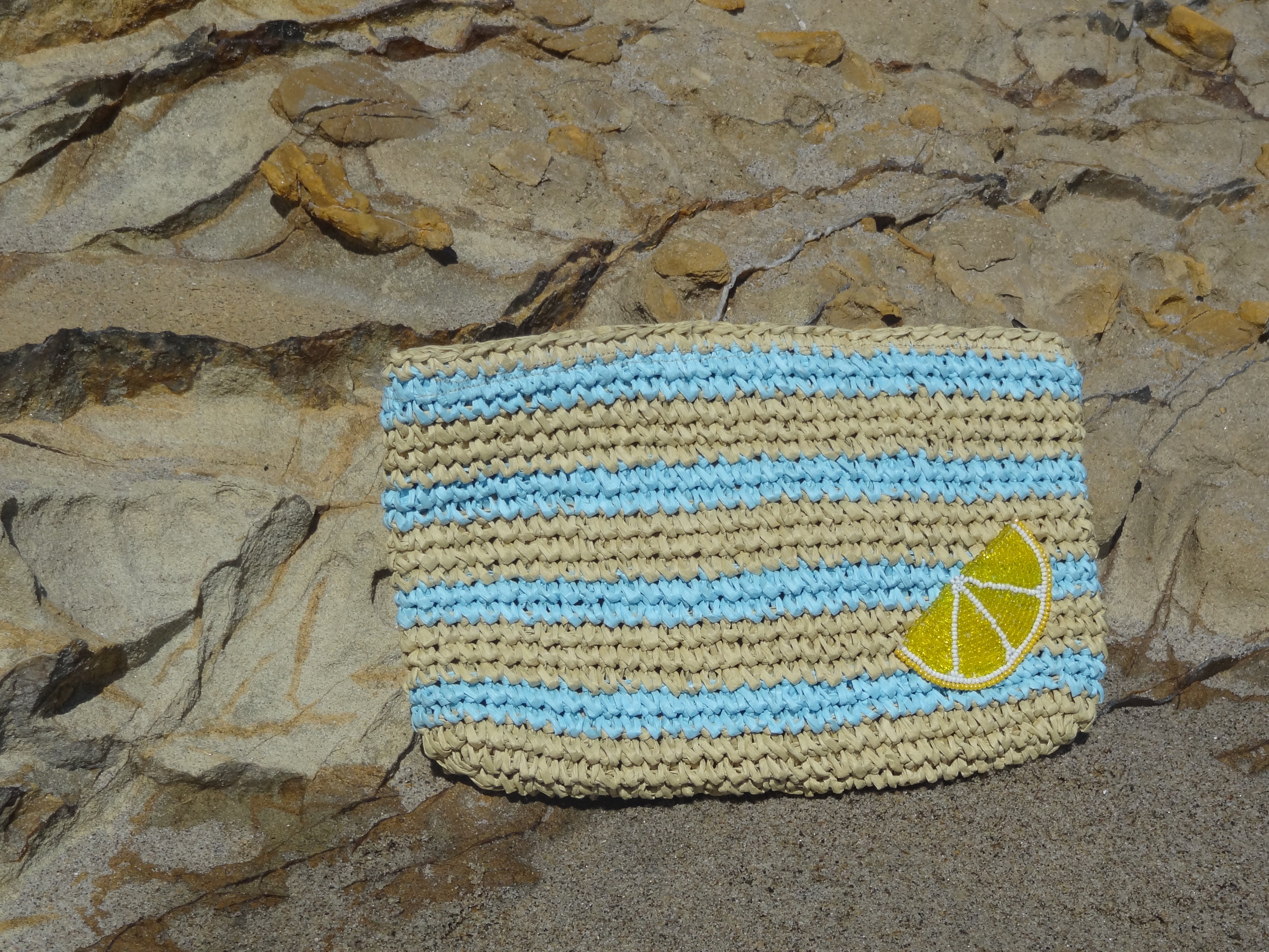 Straw Lemon Striped Clutch