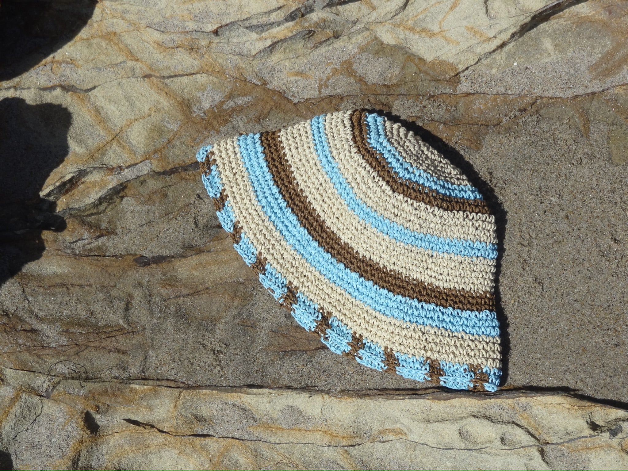 Striped Bucket Hat in Blue & Brown