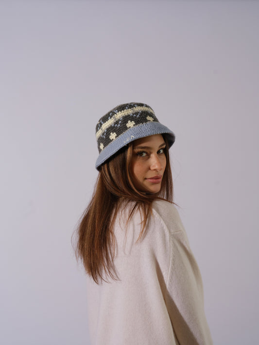 Baby Blue and Grey Wool Bucket Hat