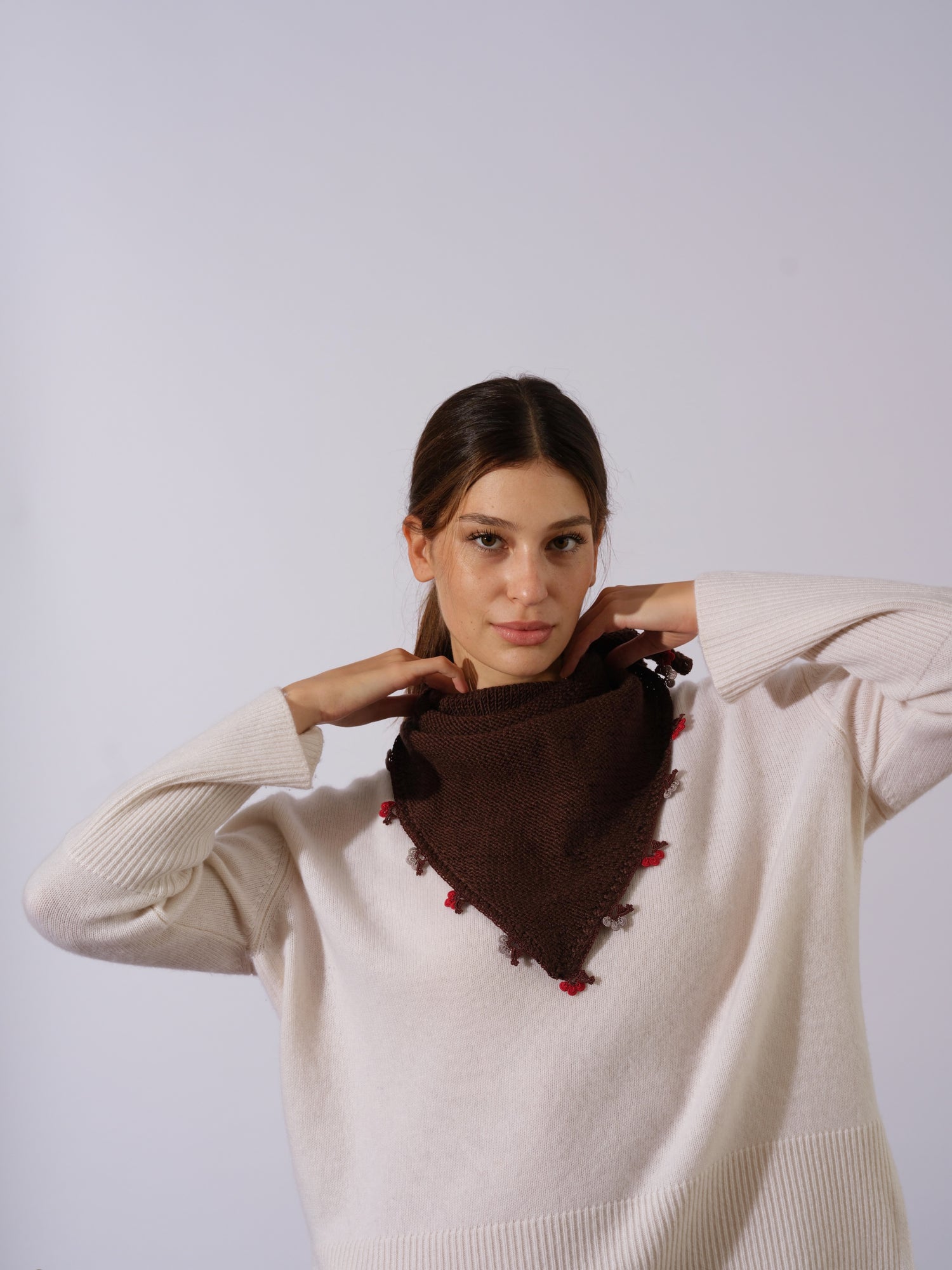 Brown Small Embroidered Bandana