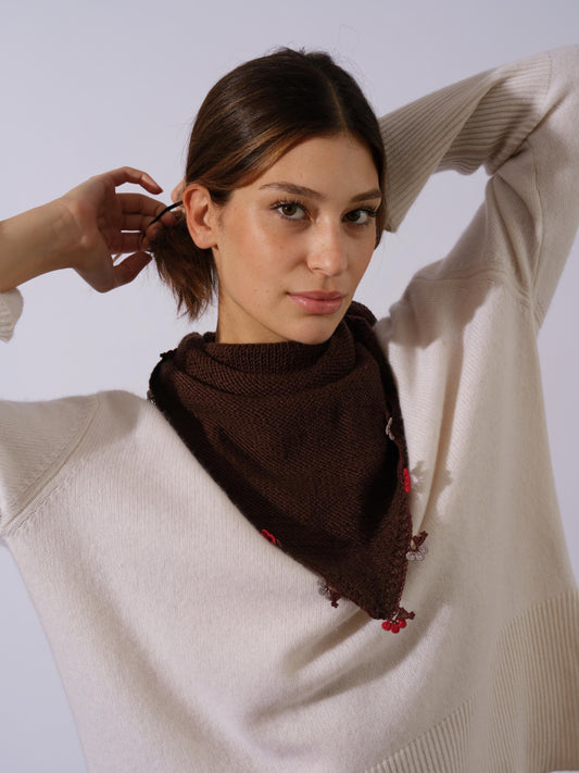 Brown Small Embroidered Bandana