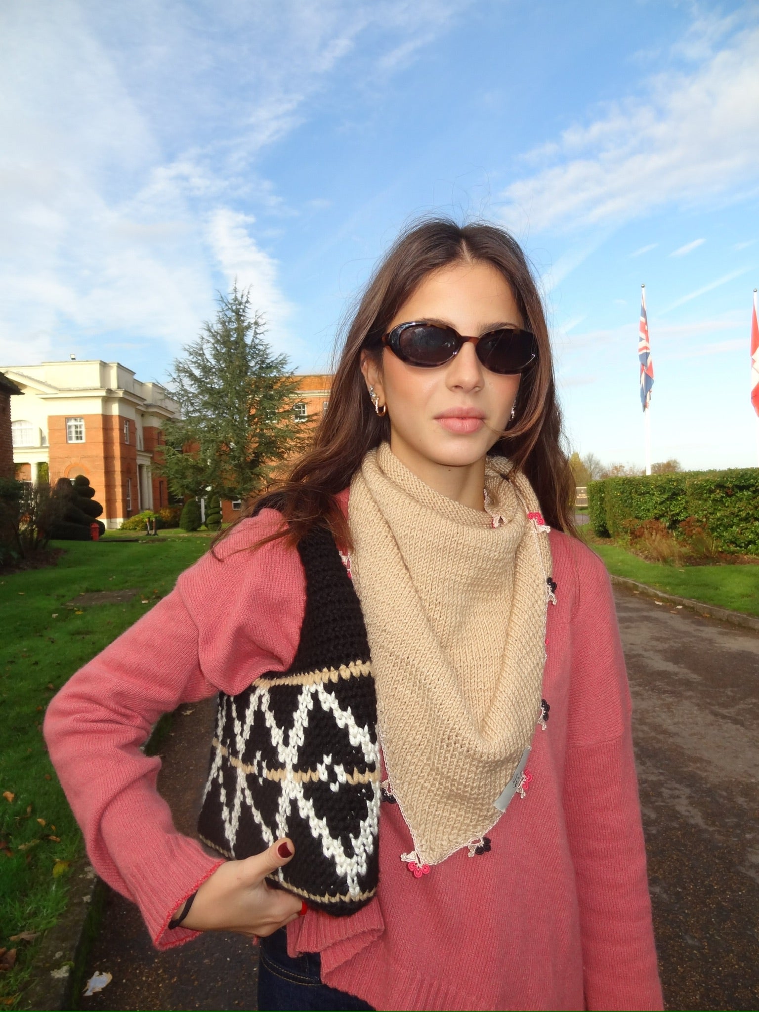 Siyah Küçük Wool Hobo Bag