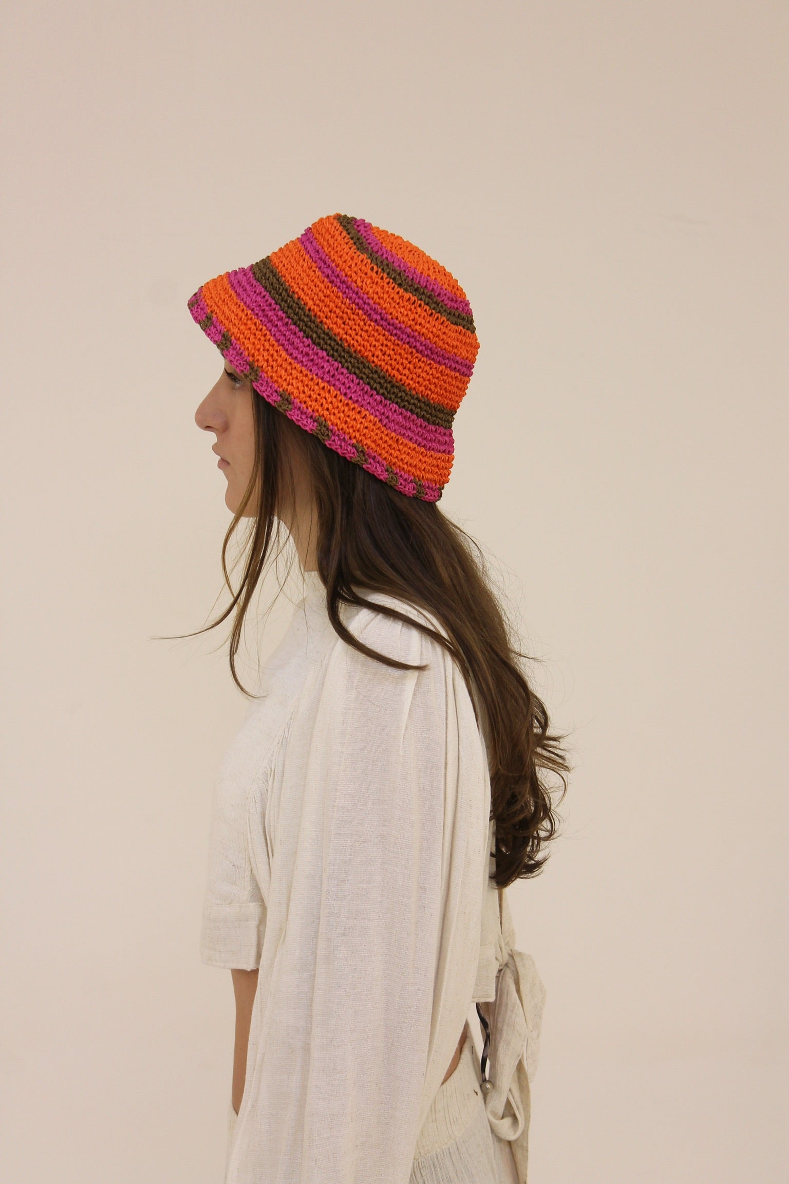 Striped Bucket Hat in Pink & Orange