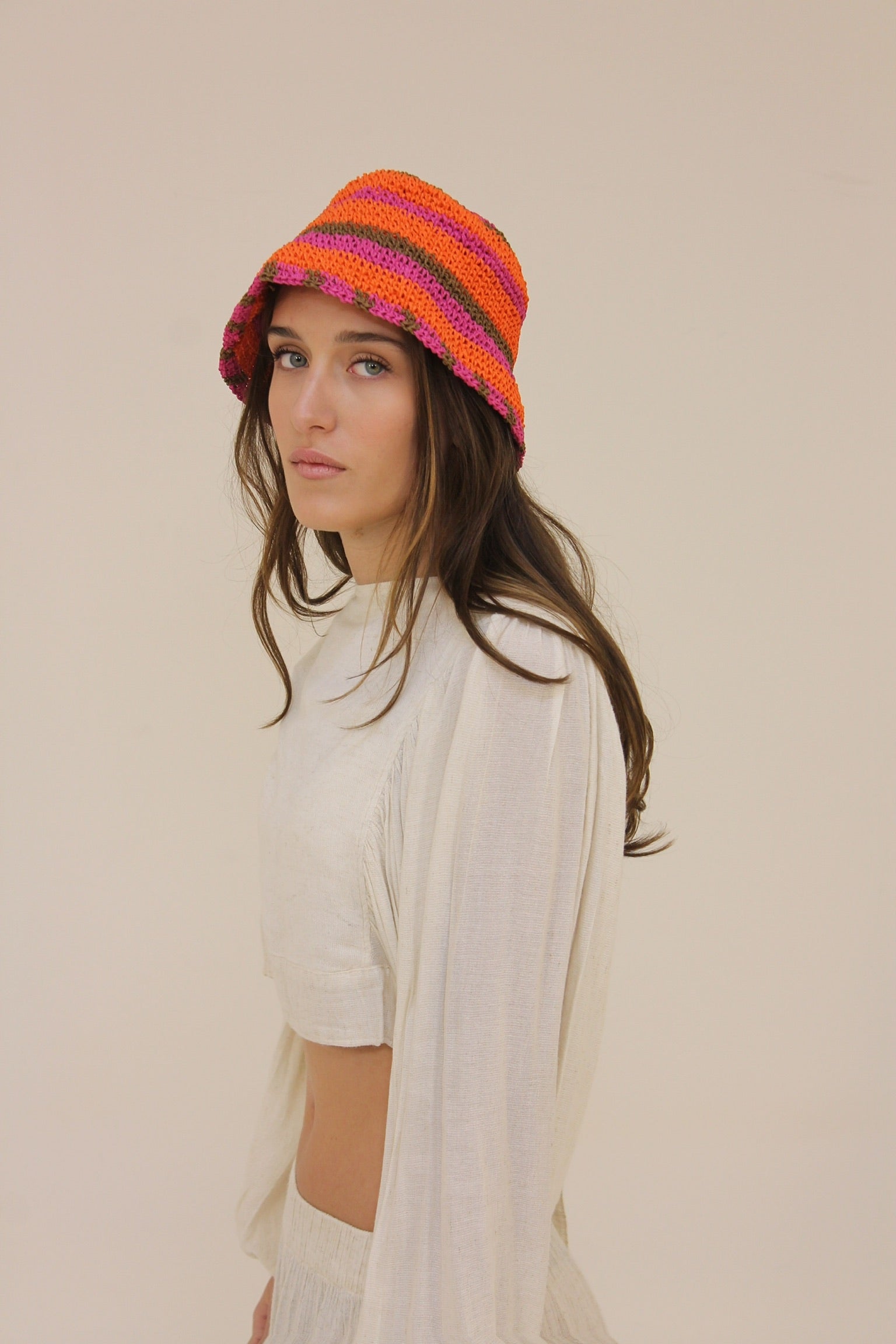 Striped Bucket Hat in Pink & Orange