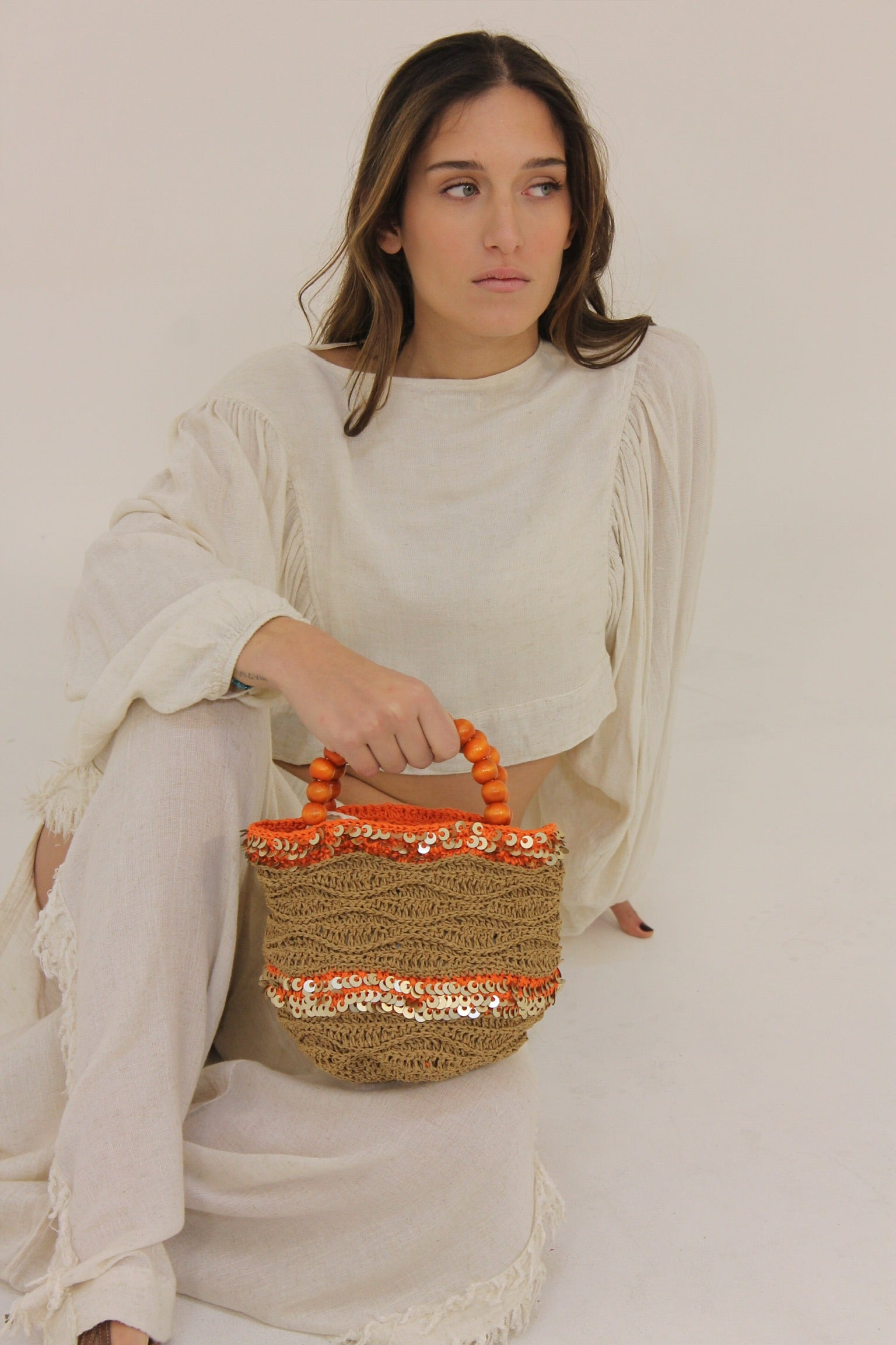 Sequin Beaded Bag in Orange