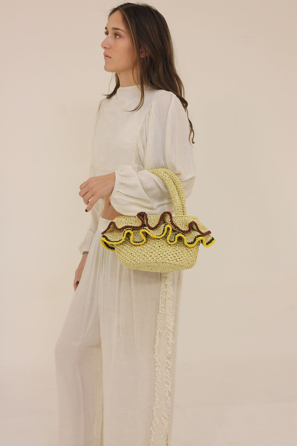 Ruffle Basket Bag in Yellow