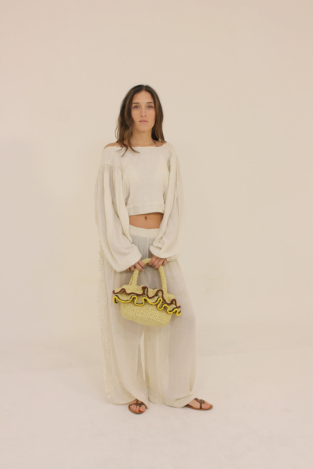 Ruffle Basket Bag in Yellow