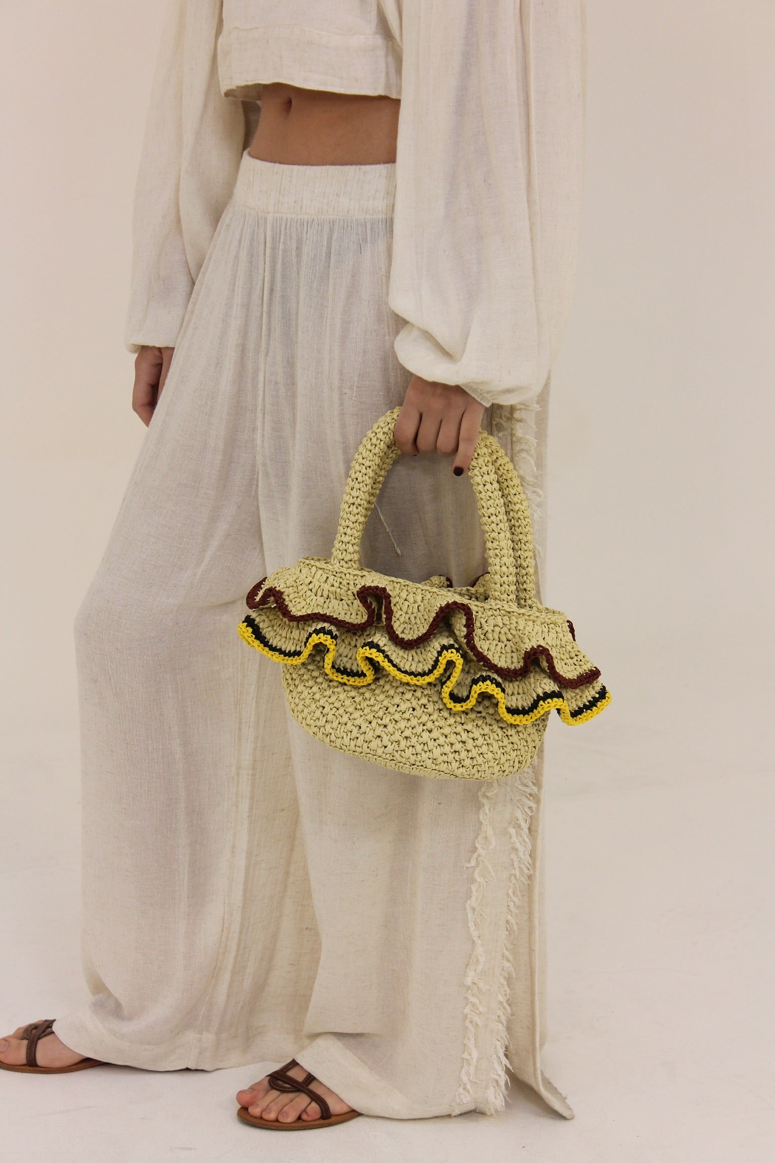 Ruffle Basket Bag in Yellow