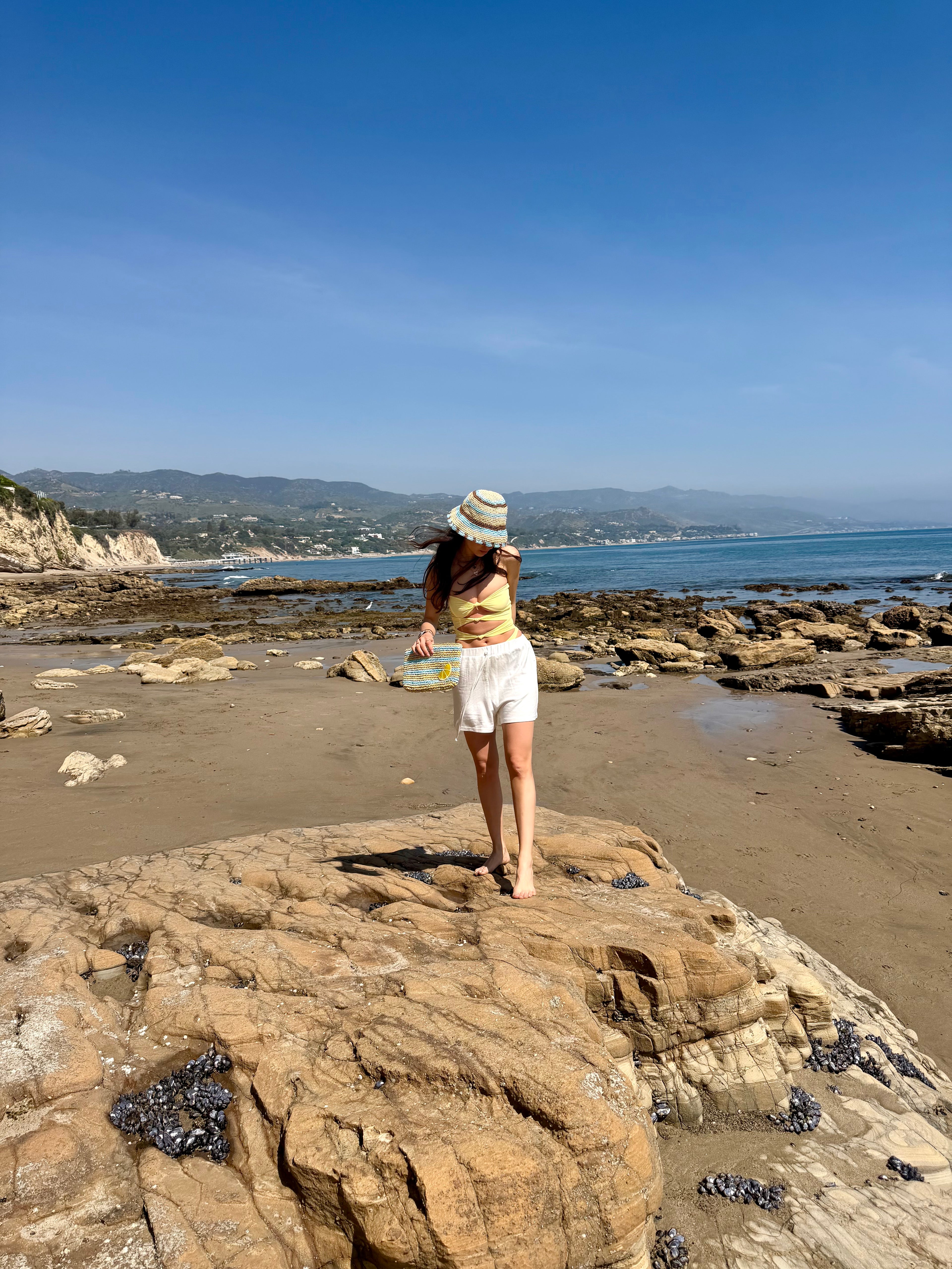 Striped Bucket Hat in Blue & Brown