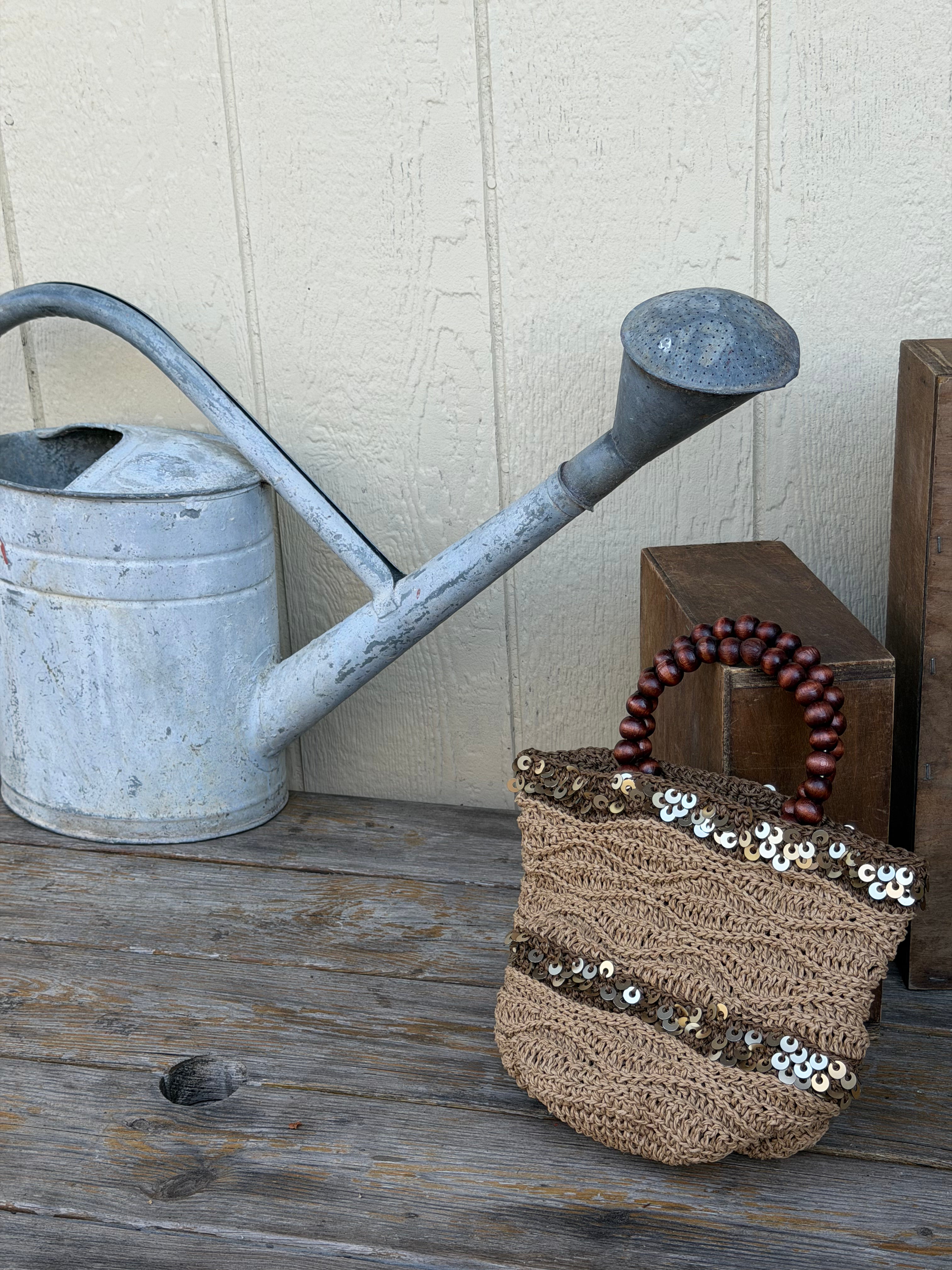 Sequin Beaded Bag in Brown
