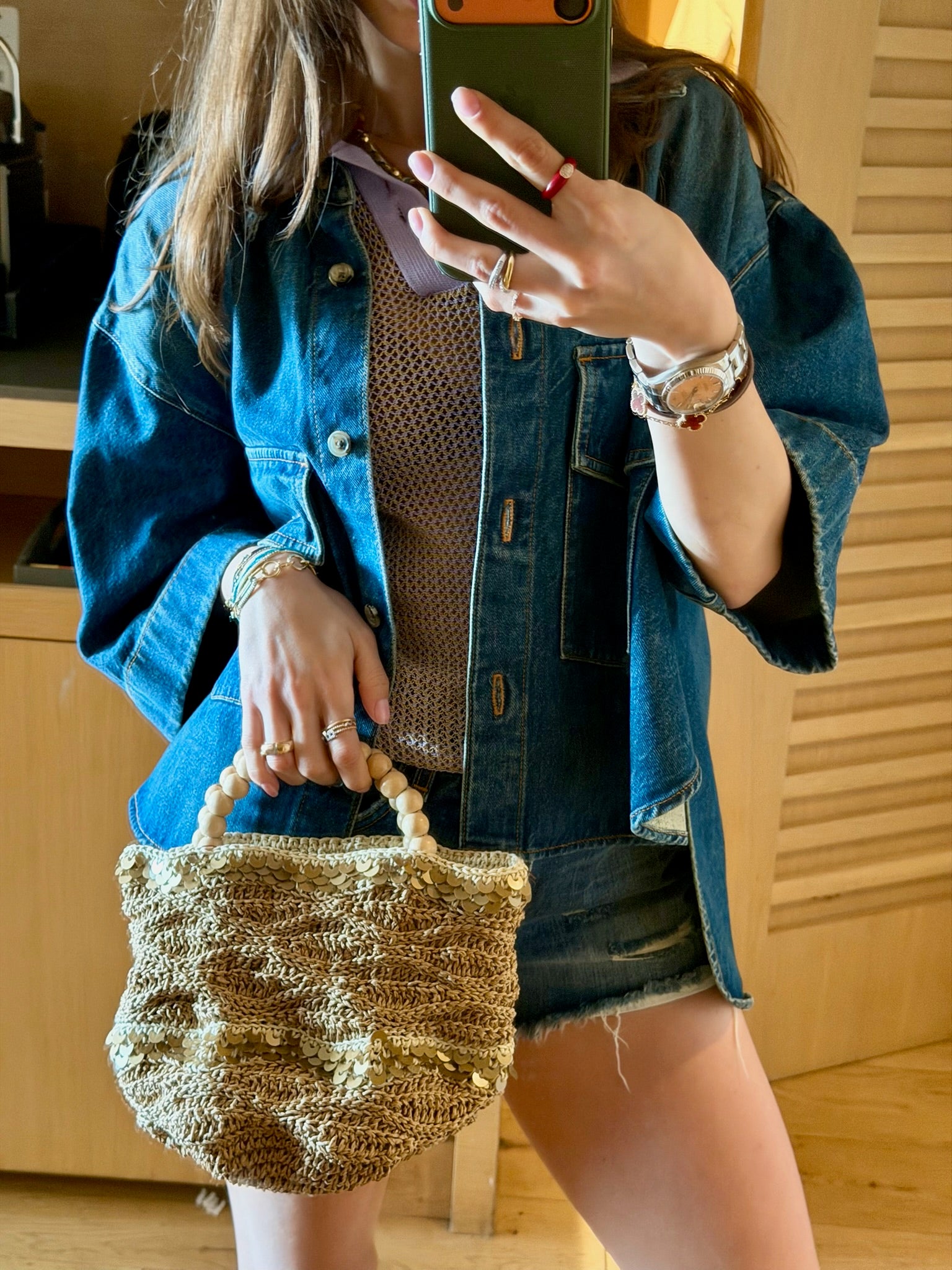 Sequin Beaded Bag in Ecru