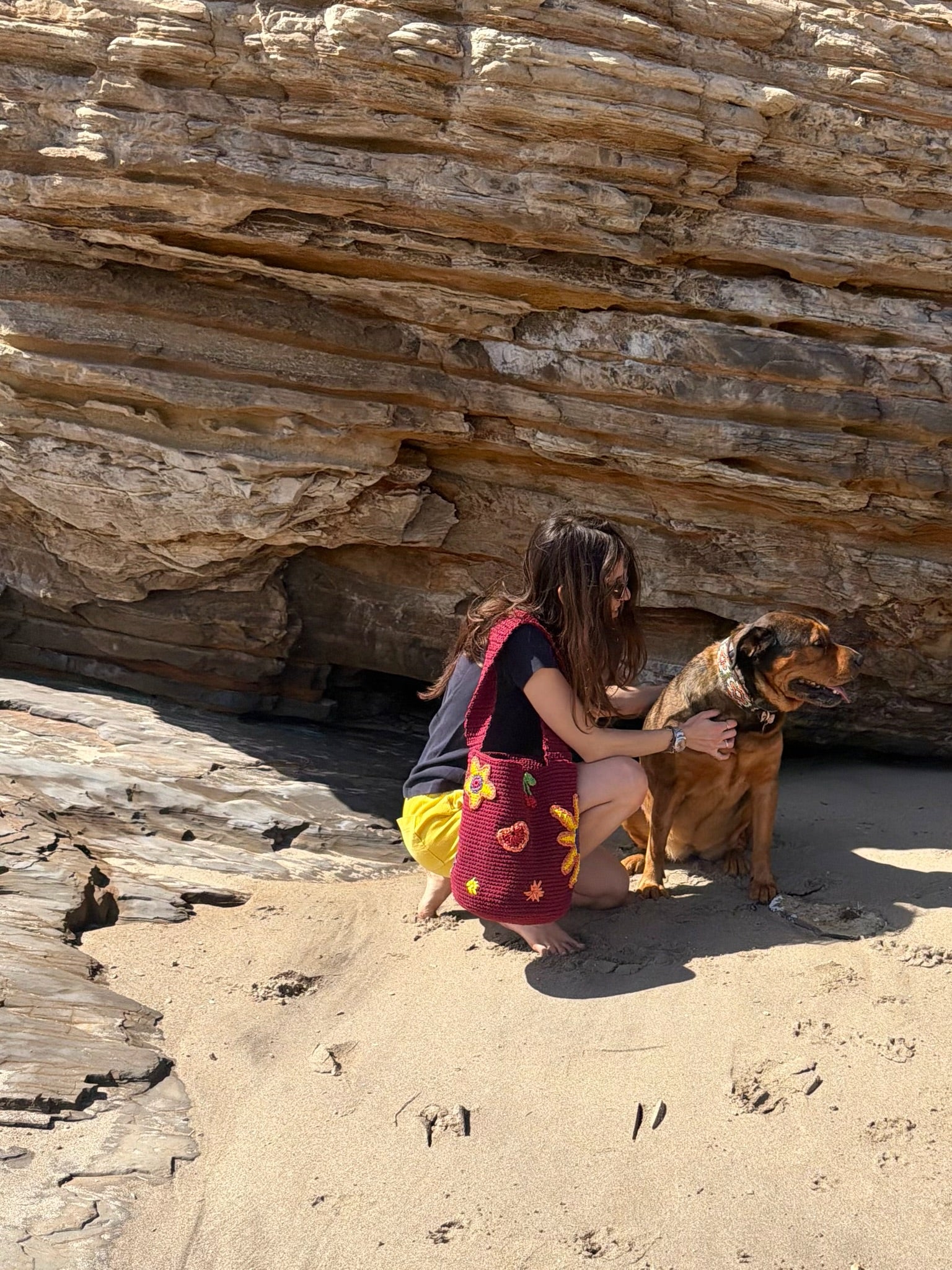 Embroidered Flower Tote in Burgundy