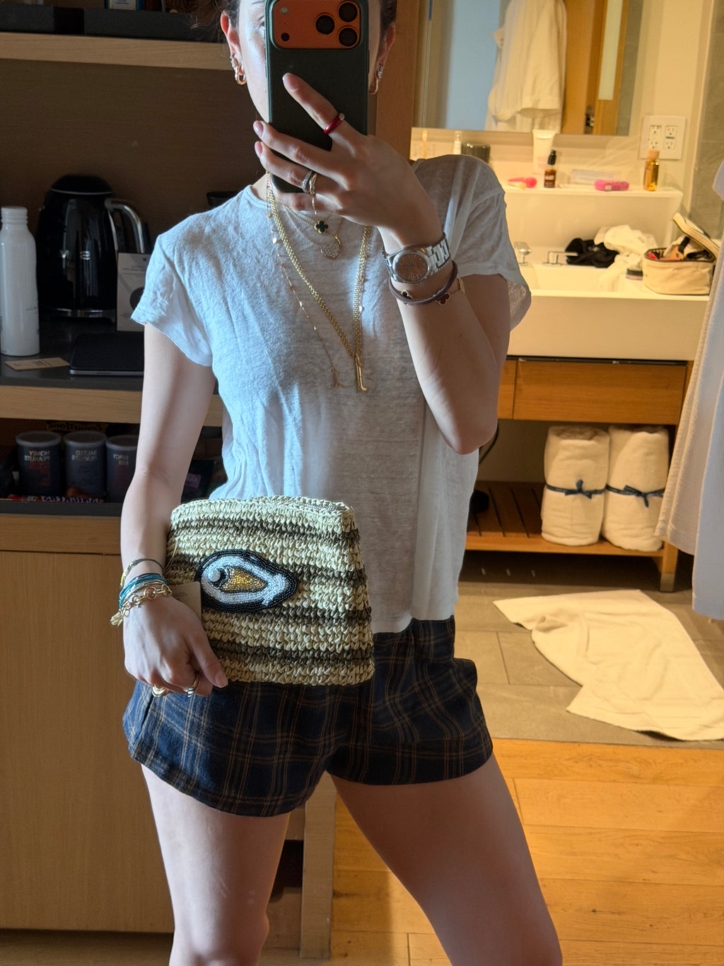 Straw Oyster Striped Clutch