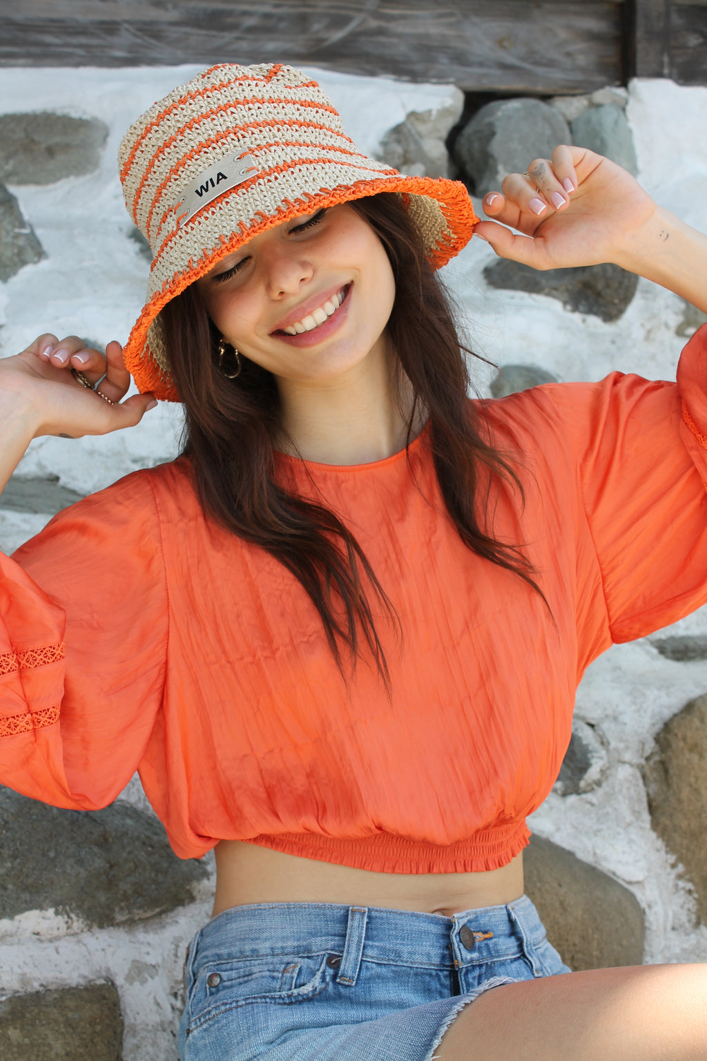 Striped Bucket Hat in Orange