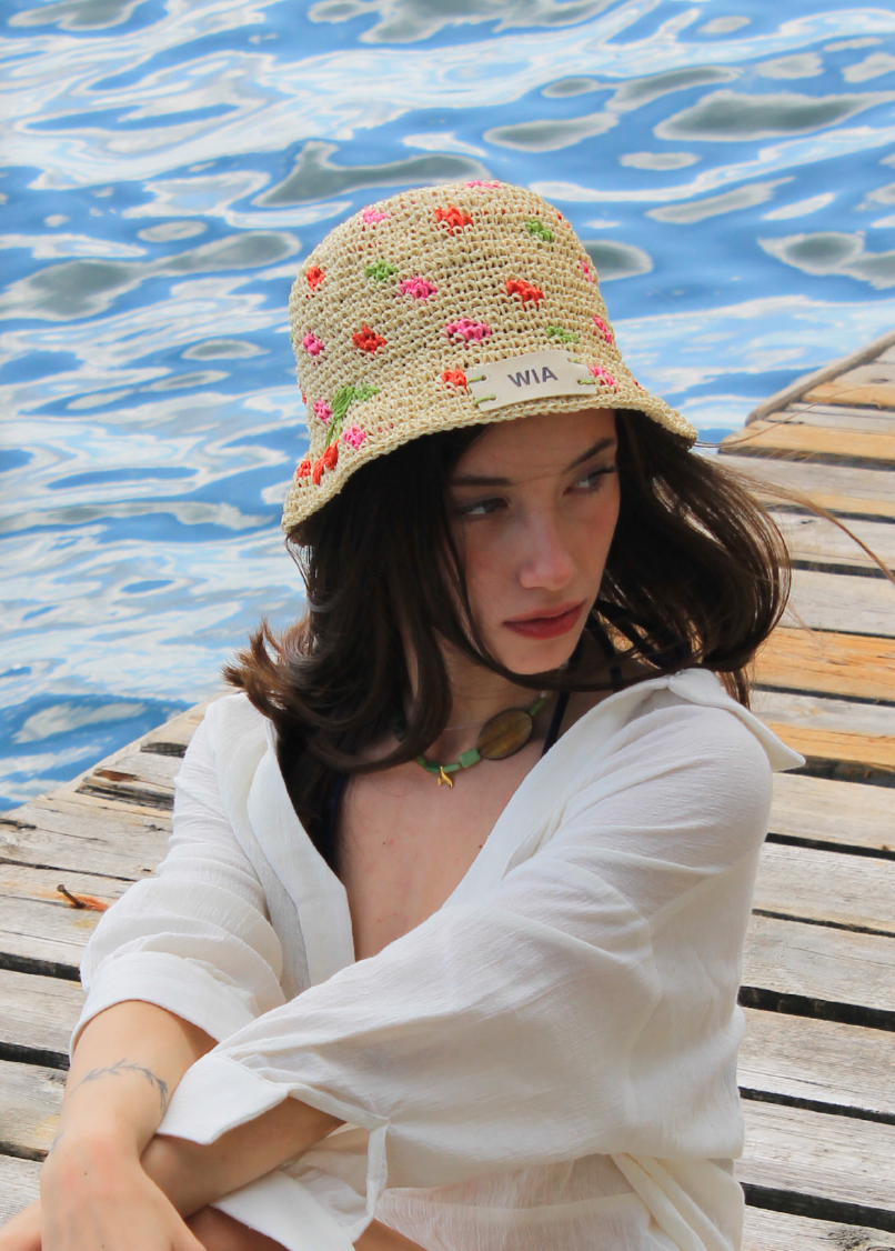 Cherry Straw Bucket Hat